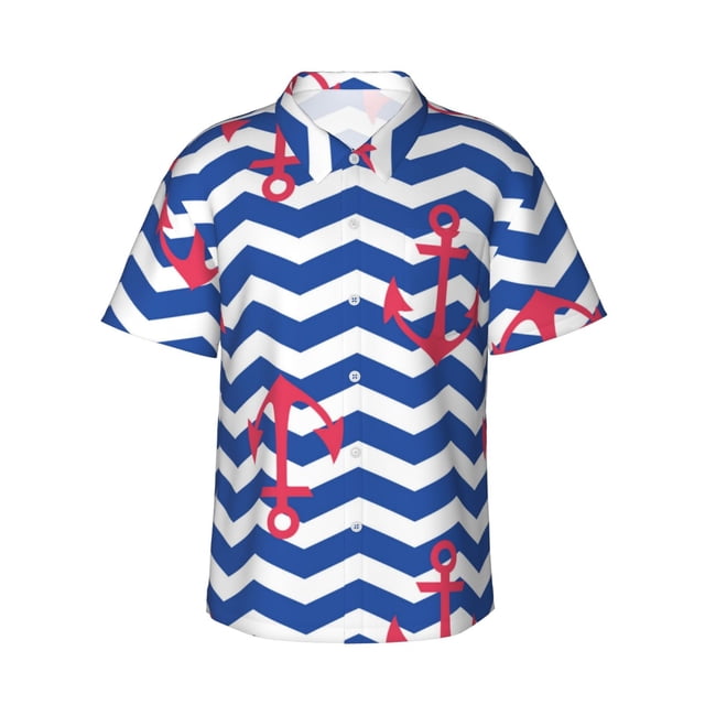 Fotbe Nautical Anchors Camisa Hawaiana para Hombre Unisex – Camisa Casual de Verano con Botones de Manga Corta de Algodón y Lino,XX-Large