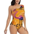 thumbnail image 3 of Sikiie Vibrant Flamingo Illustration Print Women One Piece Swimsuits Tummy Control One Shoulder Bathing Suits Ruffle Swimwear, From S to XXL-X-Large, 3 of 6