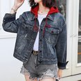 thumbnail image 2 of Vedolay Casual Tops for Women Womens Autumn Coats Solid Color Long Sleeve Denim Jacket Outerwear,Red 4XL, 2 of 5