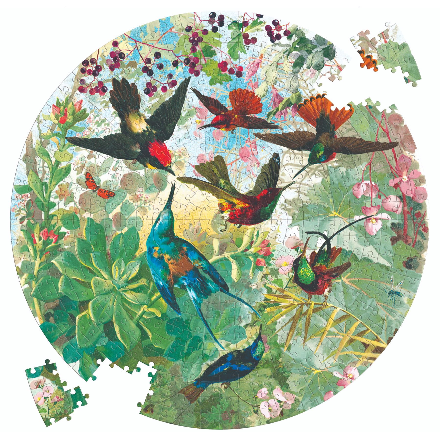 eeBoo Piece and Love Hummingbirds 500 Piece Round Circle Jigsaw Puzzle
