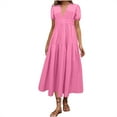 thumbnail image 1 of QIPOPIQ Robe Midi d'Été pour Femme à Col en V, Manches Courtes Bouffantes, Ligne A, à Volants, Liquidation, 1 of 4