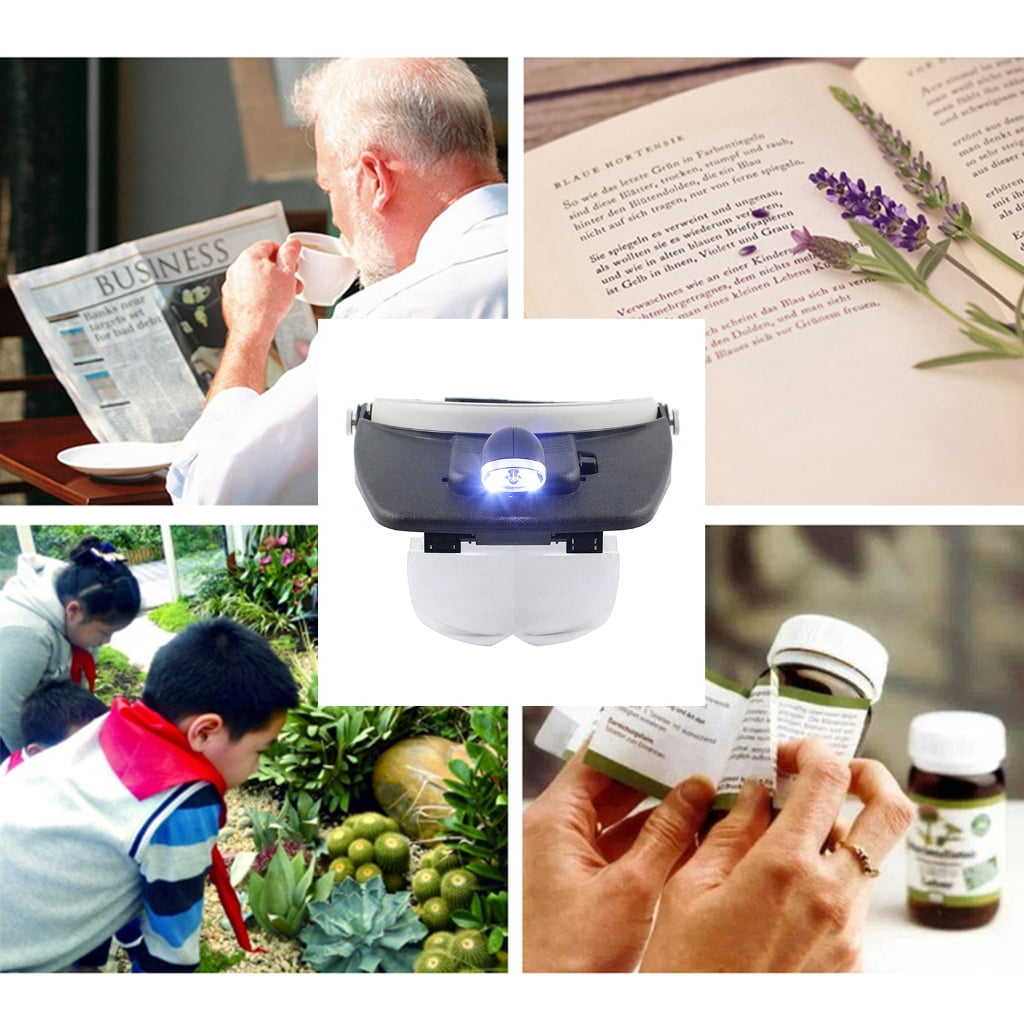 ZPAQI Handsfree Head Mount Magnifying Glass 2 LED Light for Jewelry Close Work Sewing