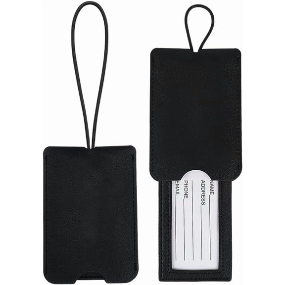 2Pcs Luggage Tags for Suitcases PU Leather Personalized Suitcase Tag Set Luggage ID Labels with Privacy Cover Travel Accessories Black