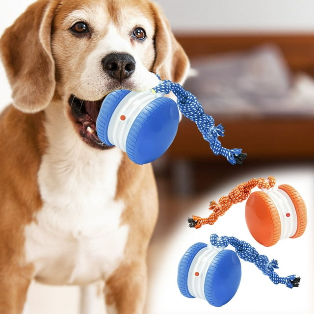 Interactive Dog Toys Automatic Electric Rolling Pet Toy Ball with Rope, Interactive Dog Toys for Small to Medium Dogs & Cats, 2 Modes, Random Movement 2PC (Orange&Blue)
