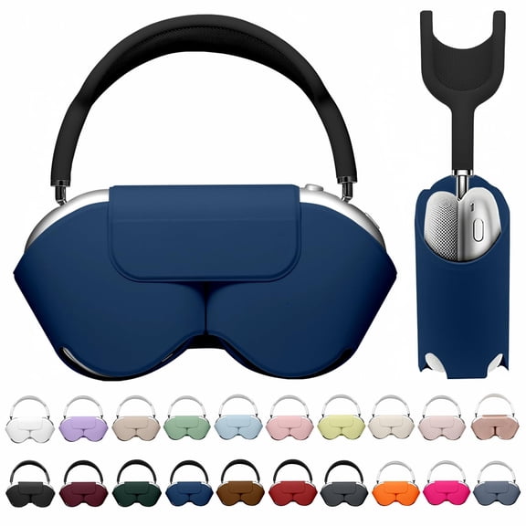 JunQiDong for Apple Airpods Max Smart Case Cover, Soft PU Leather Protective Cover Accessories for Airpod Max with Sleep Mode, Anti-Dust Travel Carrying Case for Airpods Pro Max Headphones, Dark Blue