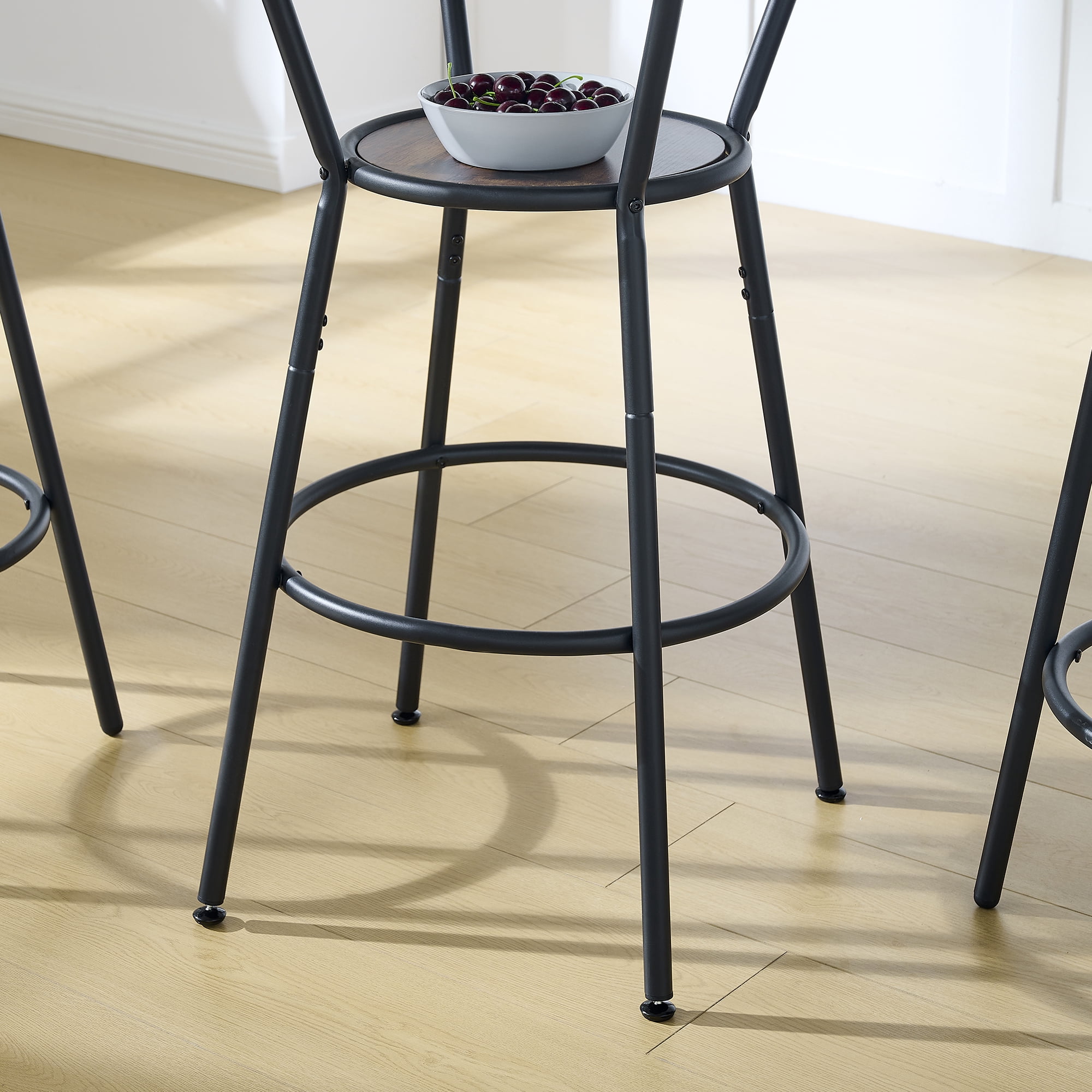HOQBN 3-Piece Bar Table Set,Round Counter Height Table and PU Upholstered Stools with Backrest, Industrial Counter Height Dining Table and Chairs for Kitchen Breakfast,Brown