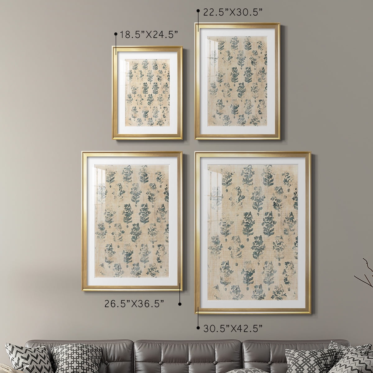 Wexford Home Vintage Blockprint I Premium Framed Print, 18.5" x 24.5" - Ready to Hang, Gold (Set of 2)