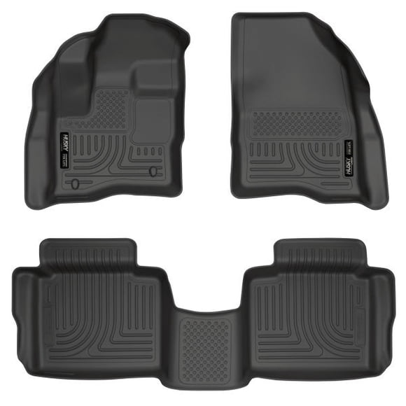 Fits 2010-2019 Ford Taurus Husky Liner Floor Liner 98701 WeatherBeater; Molded Fit; Smooth Arcing Ribs/Raised Heel Pad; Black; Rubber; 3 Piece