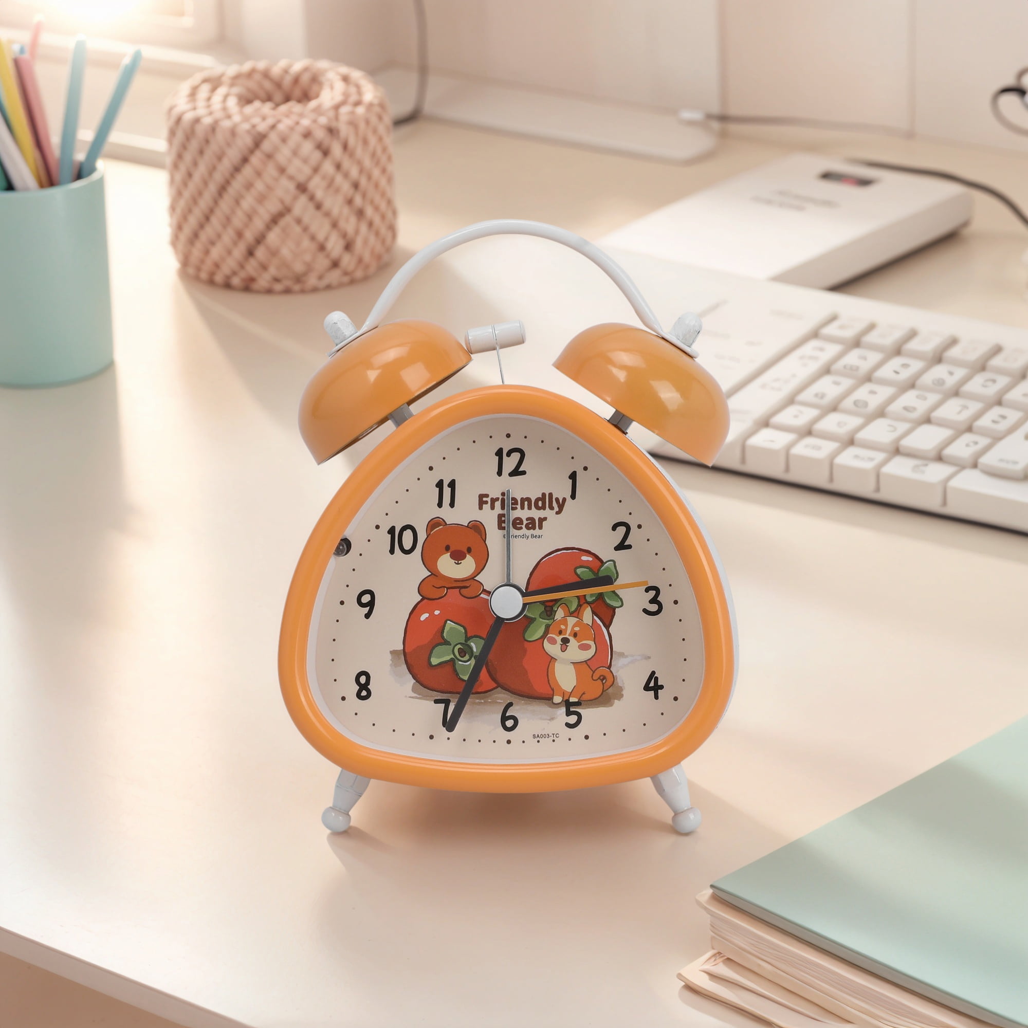 Unique Bargains Triangle Shape Alarm Clock Orange 4.4"L x 2.2"W x 3.4"H