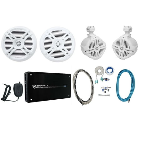 2) Rockville RMSTS65W 6.5 800w Marine Boat Speakers+2) Wakeboards+Amp+Wire Kit