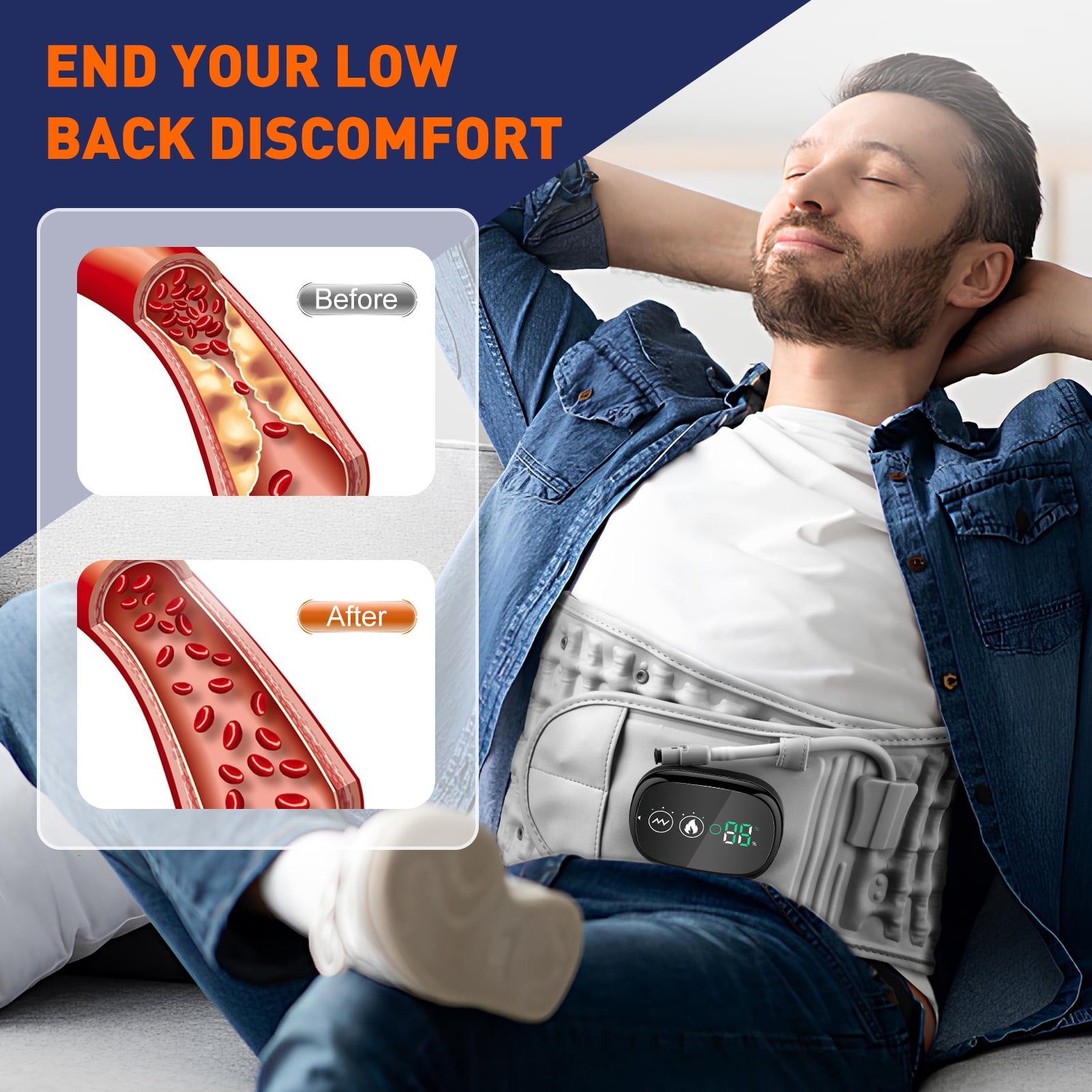 Cordless Heated Back Belt Brace for Relax, Heated Pad, Decompression Back Belt, Lumbar Support Belt with Heat & Vibration,Heated Waist Belt Massaager for Women & Men