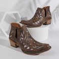thumbnail image 3 of SACFOF Women's Western Ankle Boots Cutout Glitter Cowgirl Booties Pointed Toe Chunky Block Mid Heel V Cut Slip On Vintage Country Boots, 3 of 6