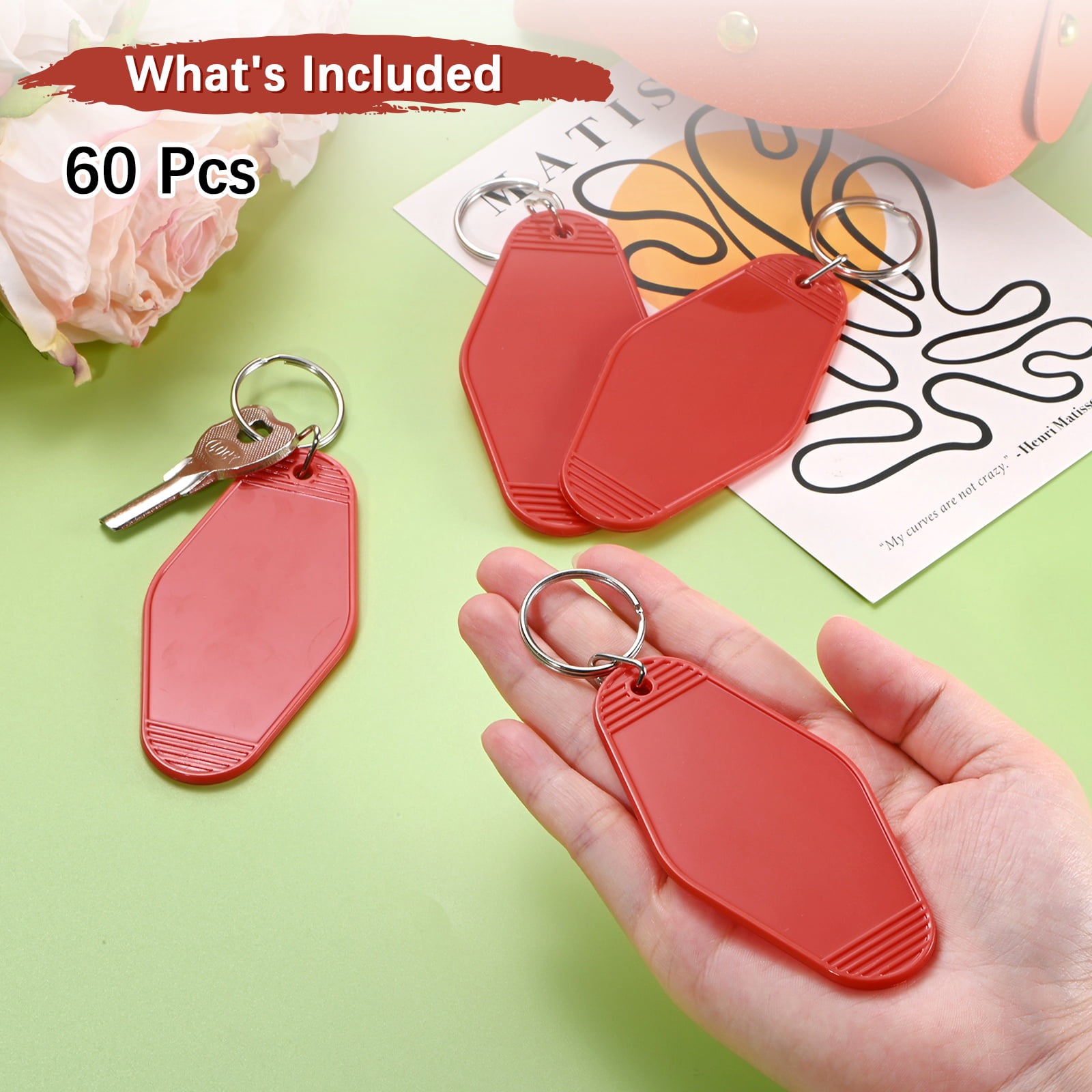 Blank Hotel Keychain Tags [60PCS] - Plastic Rhombus Blank Motel Keychain for Luggage Labels [Wine] Vintage Key Tags