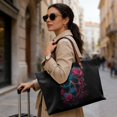 thumbnail image 2 of ZUXONGSY Skull Rose Print Tote Handbag for Women Lightweight Handle Handbag Casual Satchel Handbags with Zipper for Excursions Shopping, 2 of 6