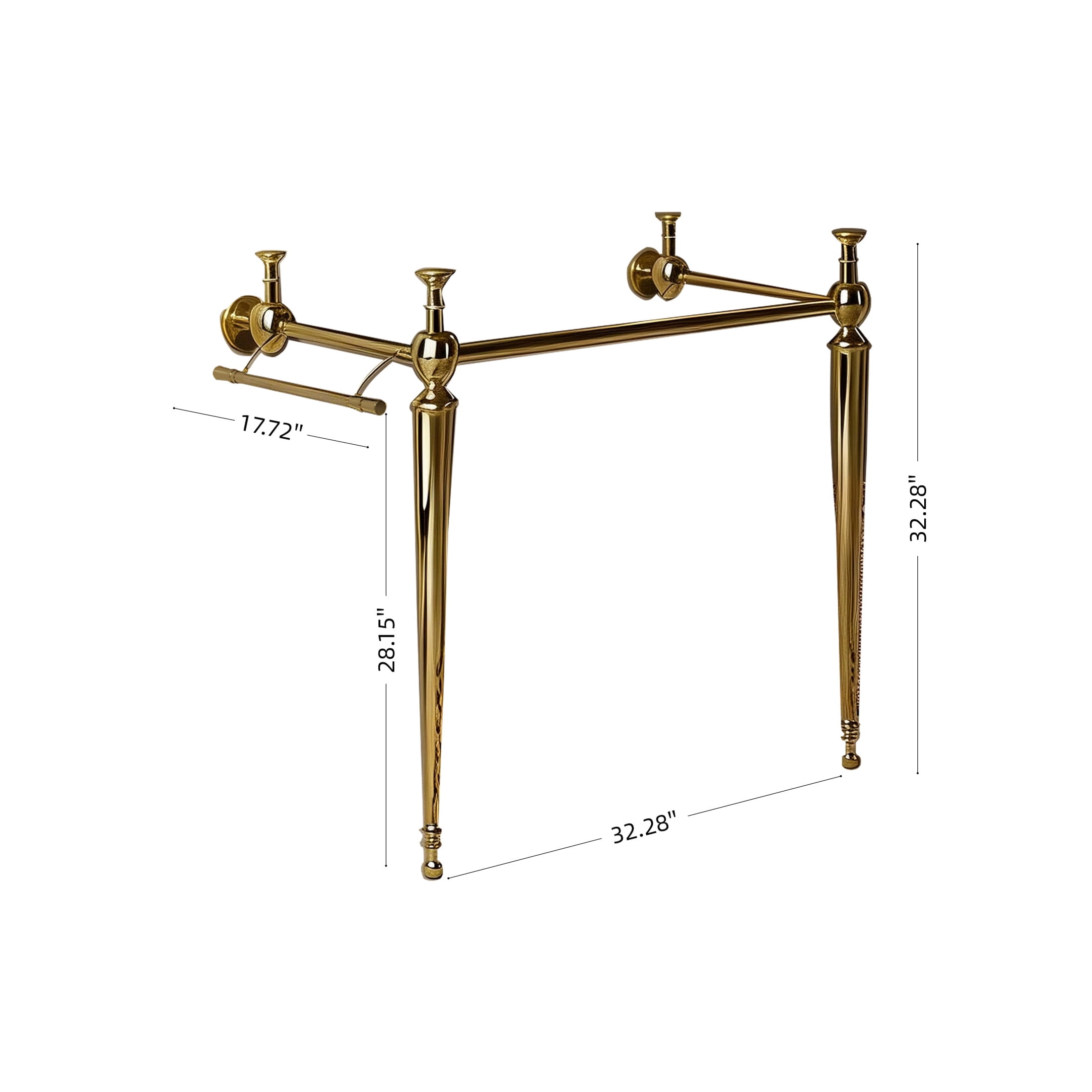 Noble House Vici 36" Freestanding Bathroom Console Vanity Open Frame with Towel Bar, Heavy-Duty Iron Legs, Gold