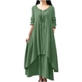 thumbnail image 2 of Chbgutlmr Cotton Linen Dresses for Women 3/4 Sleeve Round Neck Irregular Hem Button Maxi Dress Casual Loose Summer Trendy Dress, 2 of 8