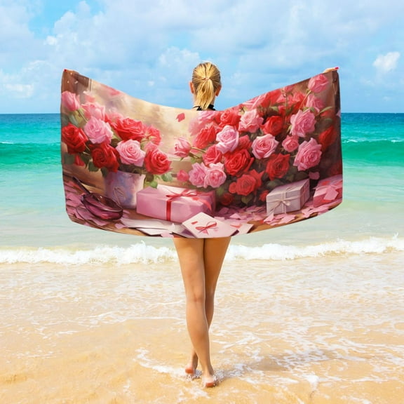 Flowers Roses Beach Towel Camping Towel Microfiber Oversized 37" x 74" Absorbent for Seaside Camping Swimming Fitness