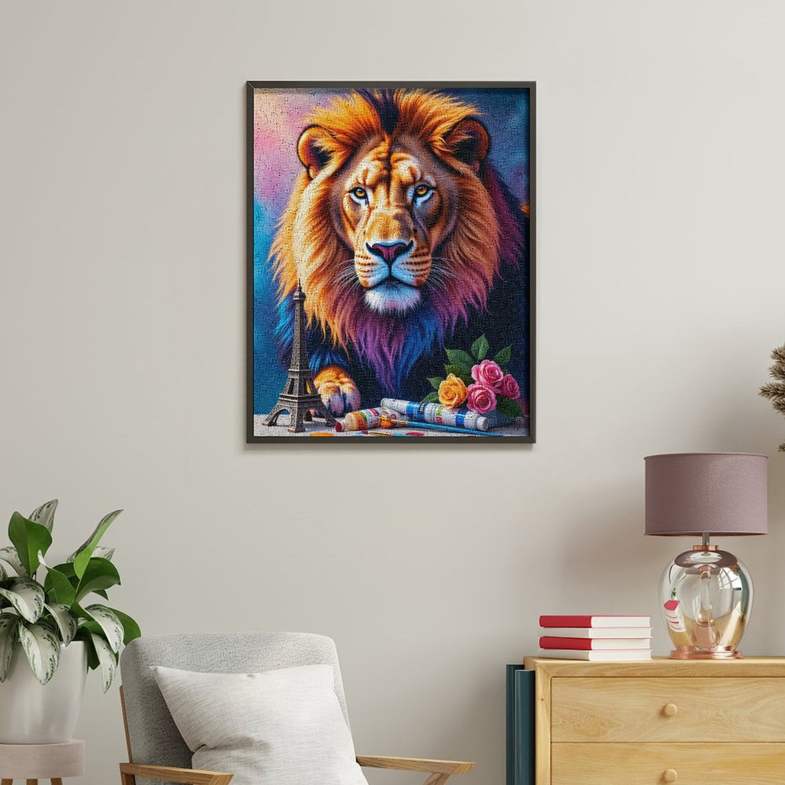 Paint By Numbers Kit for Adults Beginner - Lion Eiffel Roses Brushes Art DIY Canvas Painting Kits for Adults, Frameless Paint By Number for Adults for Home Wall Decor 16x20 Inch