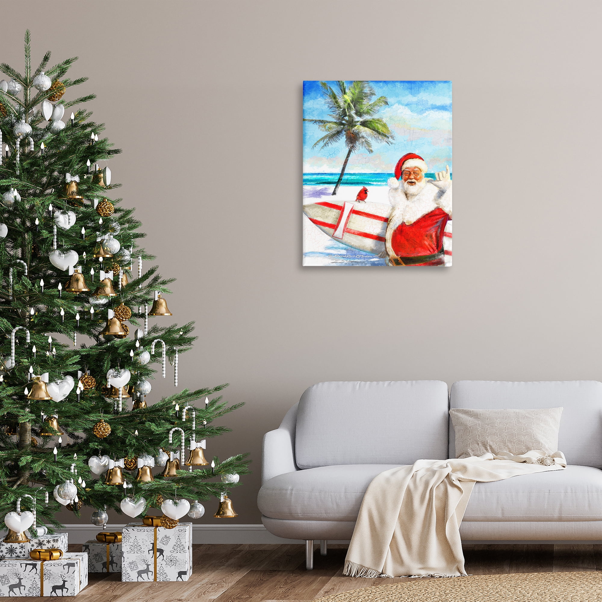 Stupell Industries Surfing Santa at Beach Holiday Painting Gallery Wrapped Canvas Art Prints Wall Art, 30 x 40