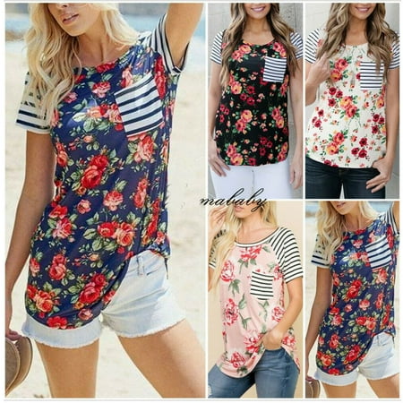 

wsevypo Women s Maternity Breastfeeding Tops Short Sleeve Nursing T-shirt Floral Blouse