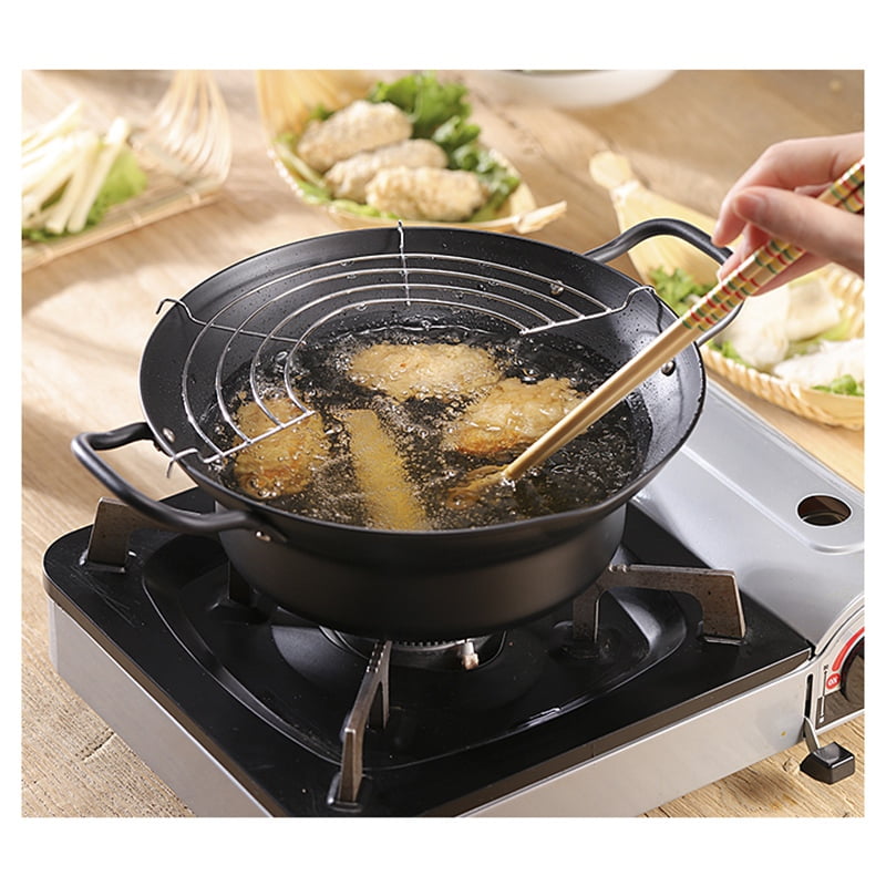 Non-stick Coating Frying Pan With Thermometer Tempura Fryer Pot Mini Deep Fry Pan With Drainer Mini Deep Frying Pan With Oil Frying Pan 20.5cmX13.5cm
