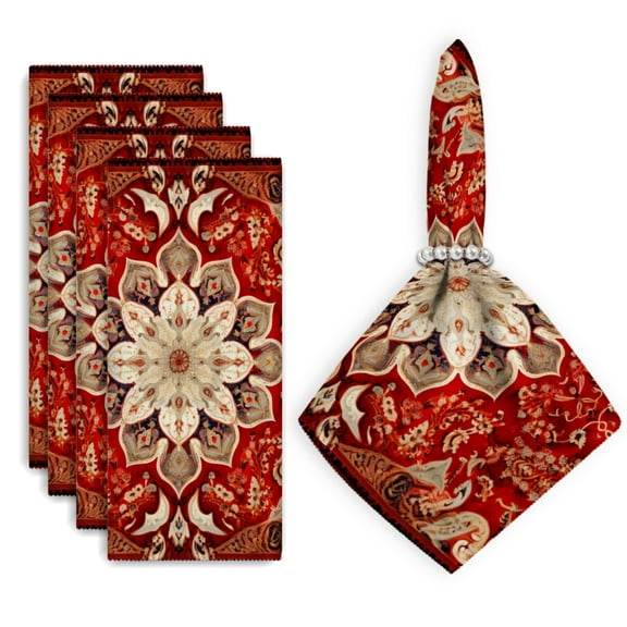 Bahomeck Cloth Napkins Set Of 4,18*18 Inch Washable Polyester Napkins Dining Table Napkins Weddings Party Dinner Parties(Carpet With Intricate Pattern Of Red And Beige)