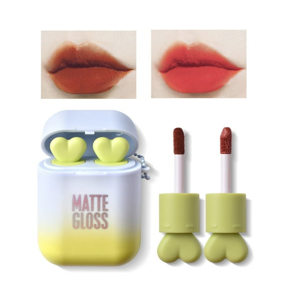 Clearance!DHALL Lipstick,Lip Makeup,Lipstick Makeup Set Waterproof Long Lasting Velvet Moisturizing Lip Stain Earphone Dual Color Lip Gloss Non Stick Cup Lip Make Up Gift Kit For Girls,Nude Lipstick