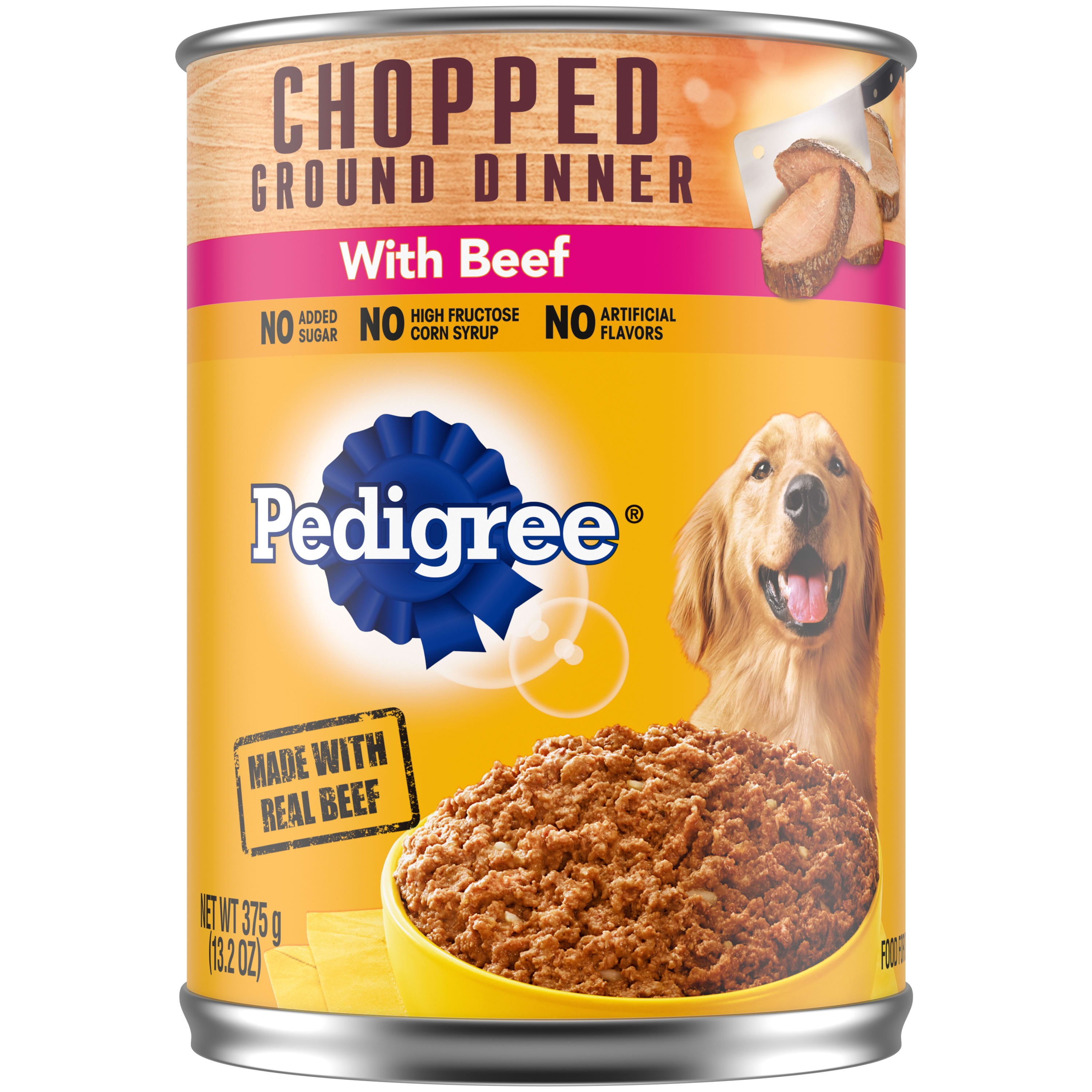 Pedigree Chopped Ground Dinner Adult Canned Soft Wet Dog Food with Beef, 13.2 oz. Can