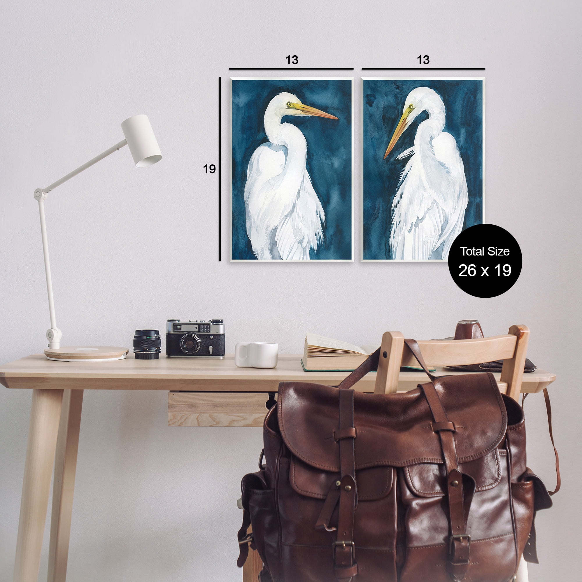 Stupell Industries Elegant Egrets on Blue Animals & Insects Painting Unframed Art Print Wall Art, 13 x 19, Set of 2