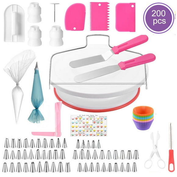 200Pcs Cake Decorating Set with Cake Turntable Stand, Cake Decorating Supplies Kit for Beginners
