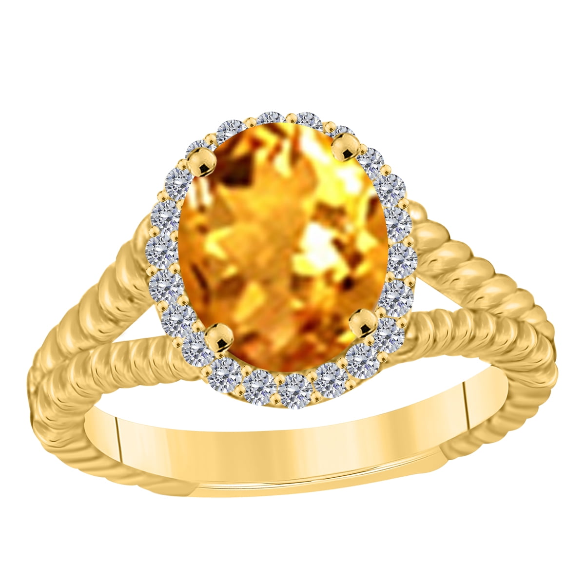 2Ct Oval Orange Citrine Diamond Halo Ring Women Jewelry 14K White Gold Plated