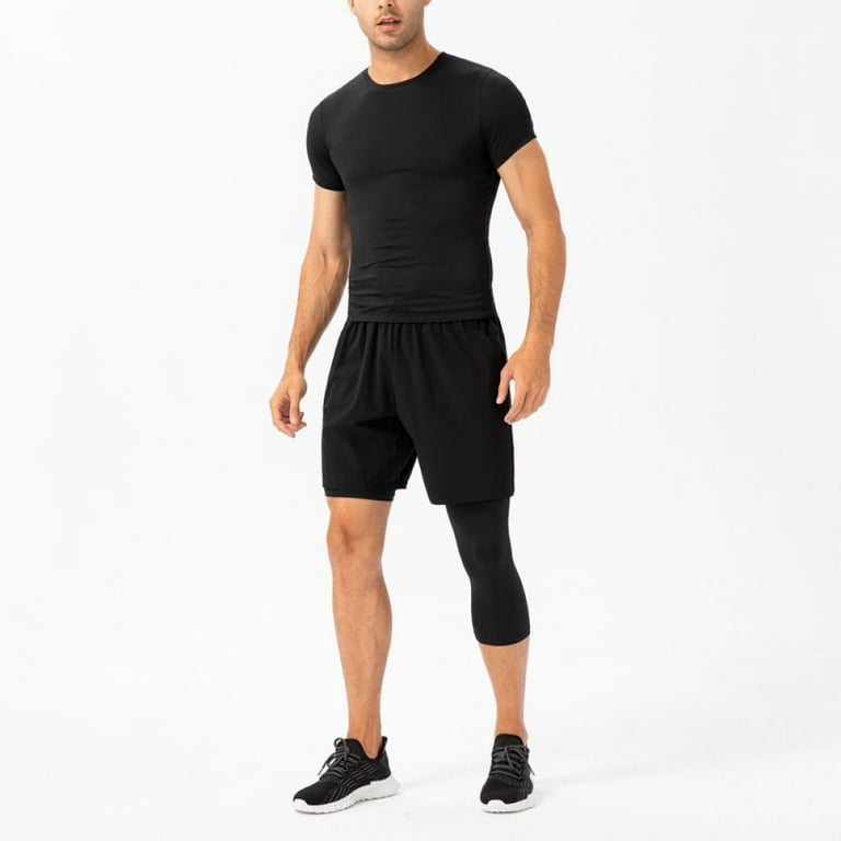 Men's One Leg Compression Tights for Basketball Capri Tights 3/4  Compression Pants 