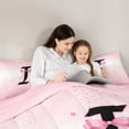 thumbnail image 4 of jejeloiu Chic Glitter Print Queen Comforter Set For Girls,Bow Theme Monogrammed Alphabet I Bedding Comforter Set For Kids,Pink Reversible,3-Piece, 4 of 7