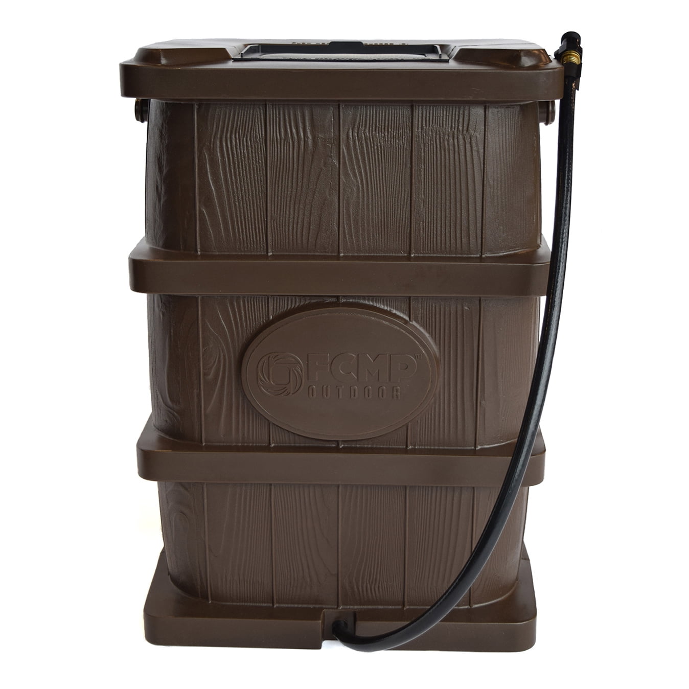 FCMP Outdoor 45 Gal Wood Grain Rain Water Catcher Barrel, Brown (2 Pack)