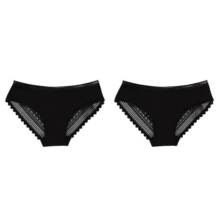 (2-Pack) Rinsvye Women s Mid Low Waist Pin Up Padded Ice Traceless Large Sexy Valentine Panties Lace Transparent Underwear