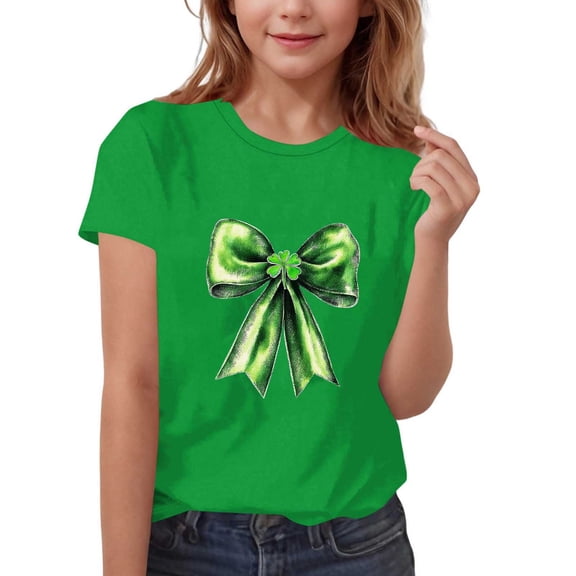 HAiming St Patricks Day T-Shirt for Kids Shamrock Printed Round Neck Short Sleeve Shirts Pullover Blouse