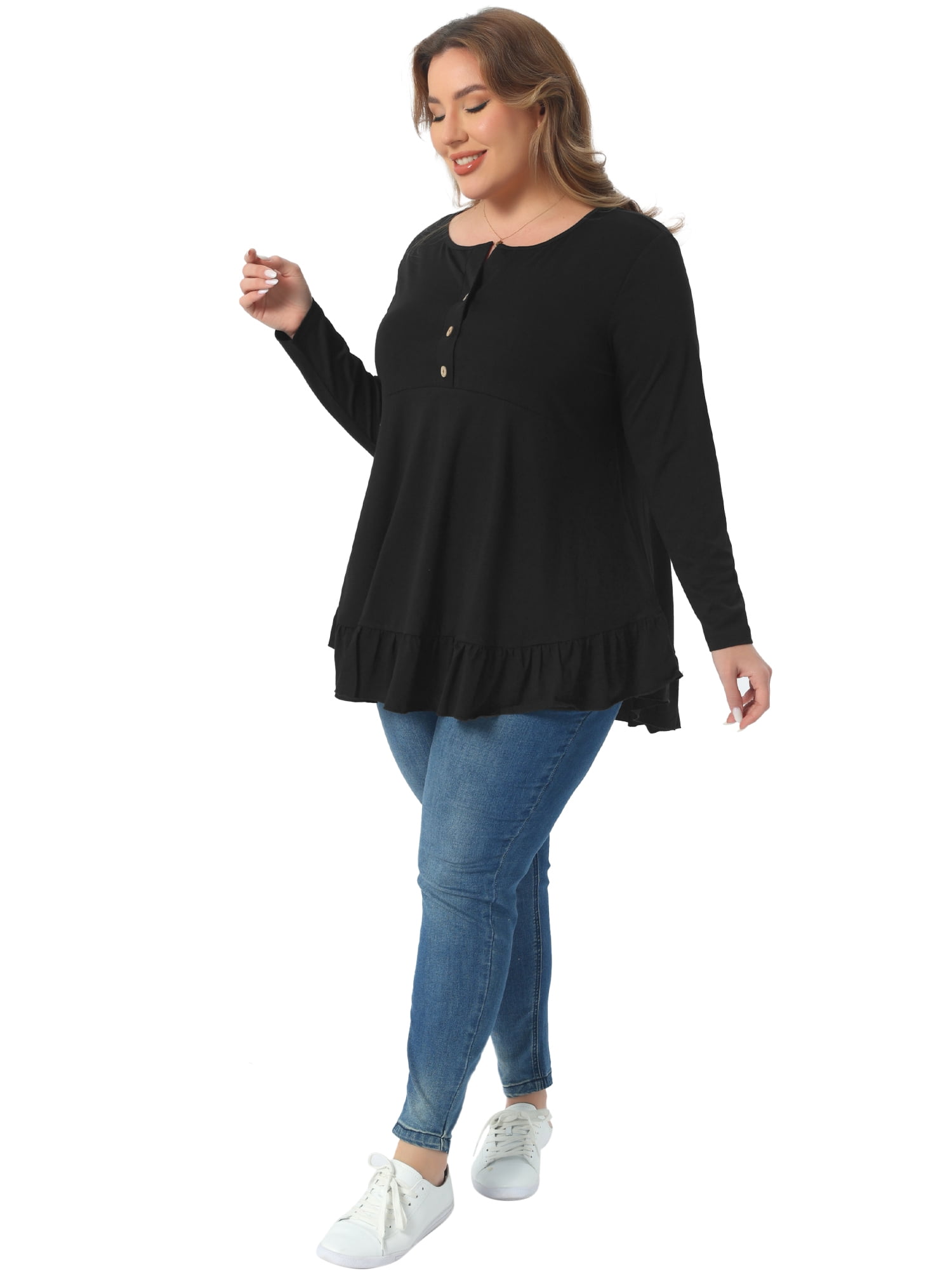 DARING DIVA Women's Plus Size Tunic Button Henley Blouses 4X Black