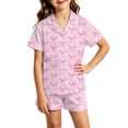thumbnail image 4 of RUTAYY Girls Pajama Set Bow Graphic 2 Piece Button Down Lapel Collar Loungewear Household Evening Rest Pink, 4 of 4