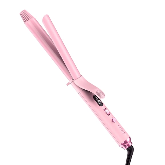 FARERY Extra Long Curling Iron, Long Barrel Ceramic Hair Curler 1 inch, Pink