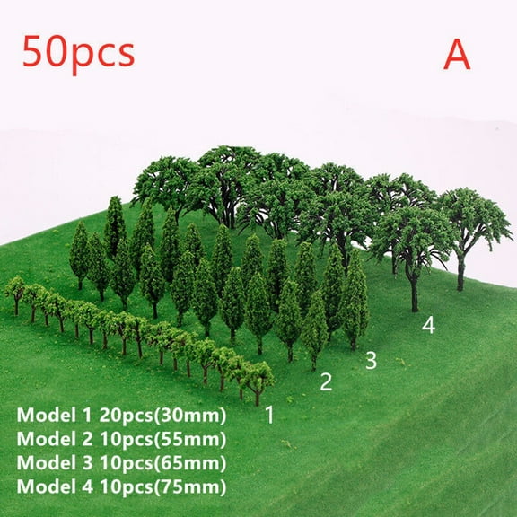 50 Pcs Model Trees for Train Railroad Wargame Diorama Scenery Landscape Scale DIY, Handmade Plastic Green Trees for Building Sand Table Outdoor Landscape Teaching Materials