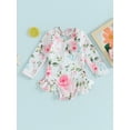 thumbnail image 2 of Bagilaanoe Toddler Baby Girl One-Piece Swimsuit Flower Print Long Sleeve Zipper Rashguard Swimwear 6M 12M 18M 24M 3T Kids Ruffle Bathing Suit, 2 of 9