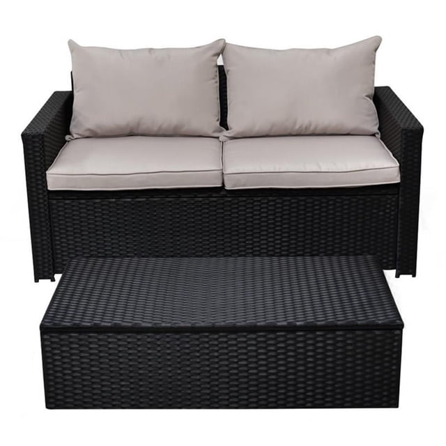 Kingfisher Lane Ensemble de Canapé de Patio en Osier 2 Pcs, Noir