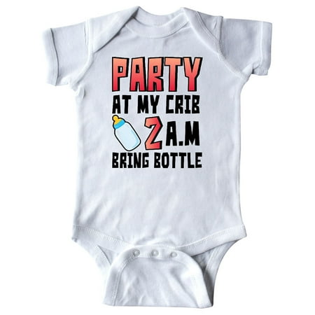Organic Creeper - Party at My Crib 2 a.m. Bring Bottle Baby Humor Infant Creeper