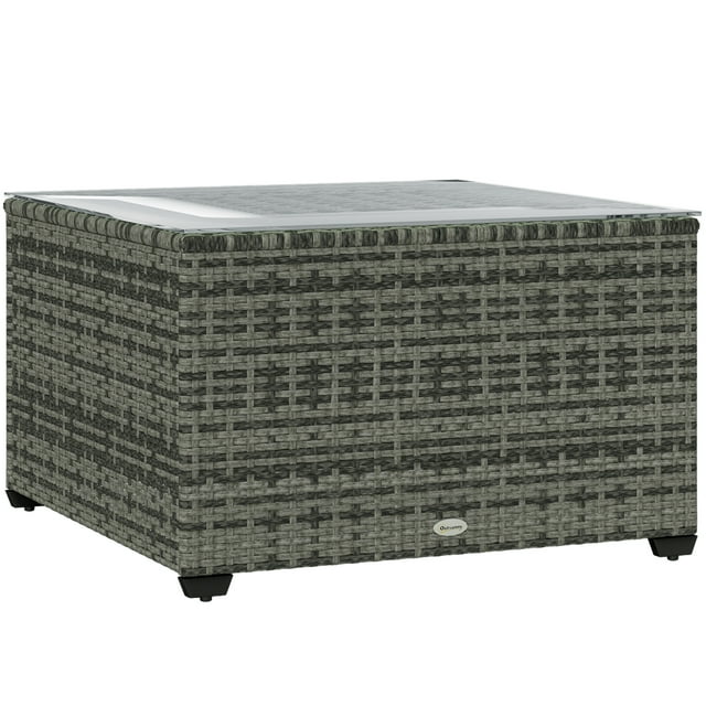 Outsunny 24.4" Patio Wicker Coffee Table, PE Rattan Side Tables Light Grey