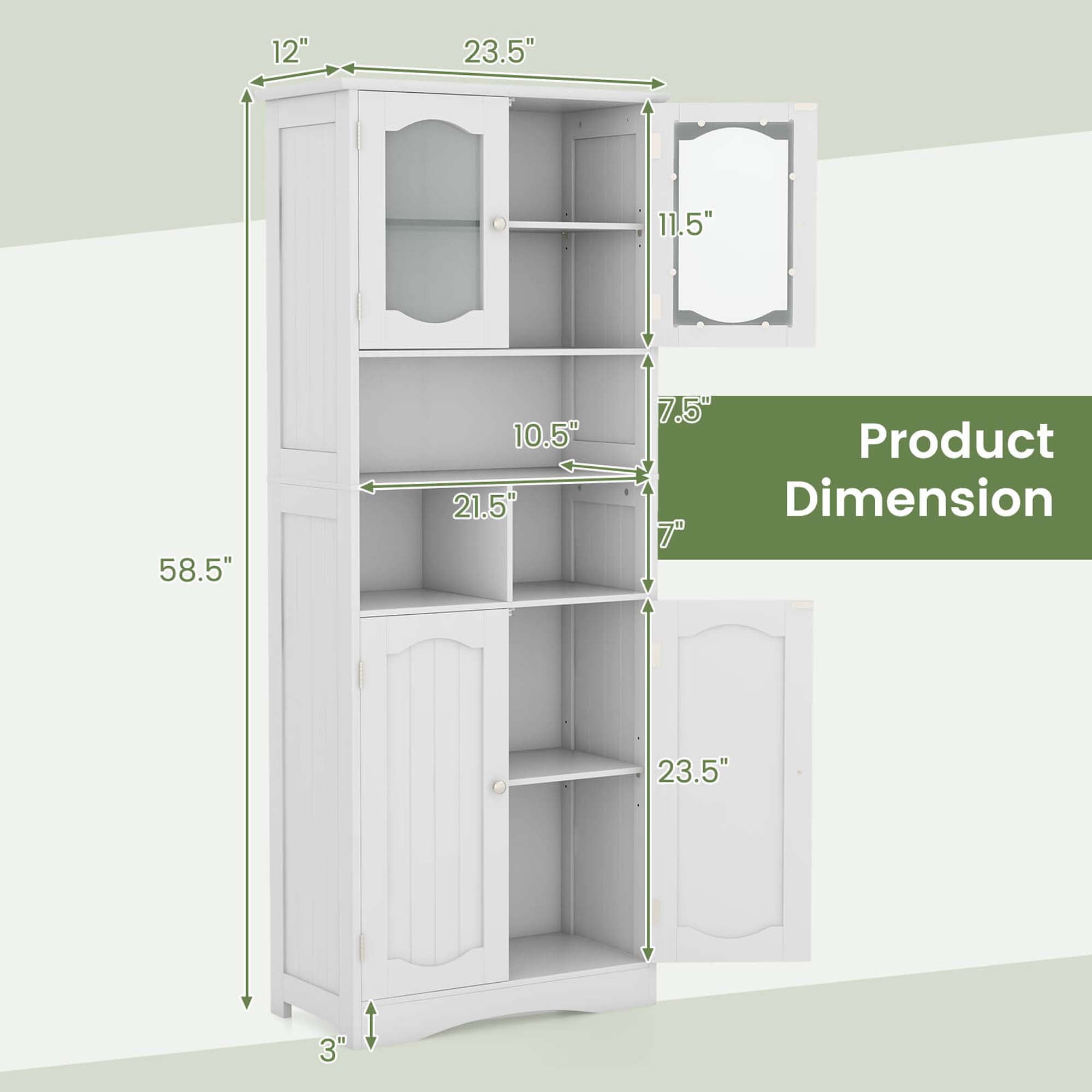 Costway 58.5" Tall Bathroom Storage Cabinet Freestanding Linen Cabinet with Shelves White