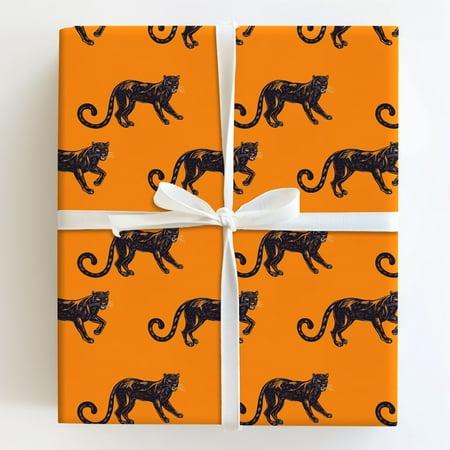 Black Panther Repeating Pattern Orange Gift Wrapping Paper