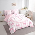 thumbnail image 2 of Manfei Letter J Monogrammed Stripes Twin Bedding Sets 7-Piece for Women Teens,Girls Kids Shabby Chic Pink Lace Bow Bedding Comforter Set,Pink Reversible,Luxury Bedroom Decor, 2 of 7