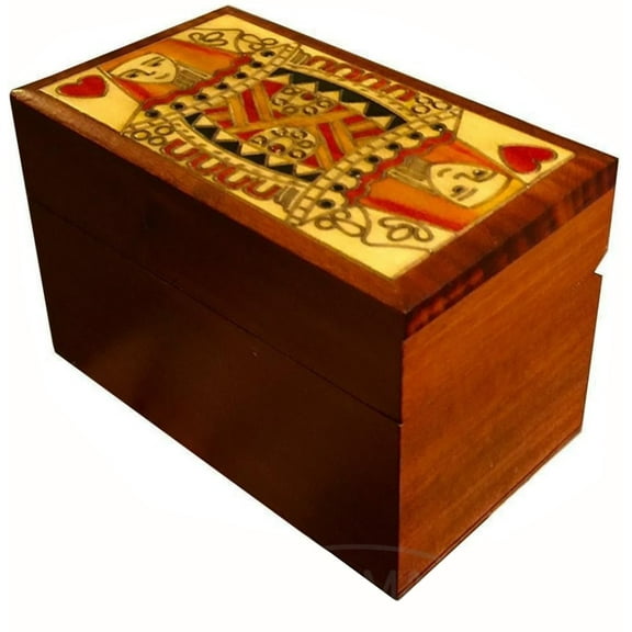 Queen of Hearts Playing Cards Box Handmade Wood Playing Card Storage Box Keepsake from Poland