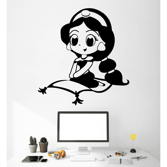 Disney Princess Jasmin Cute Princess Jasmine Aladdin Character Portrait Silhouette Vinyl Wall Art Sticker Wall Decal Home Kids Room Study Room Boys Wall Décoration Design Décor Size (30x22 inch)