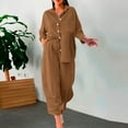 thumbnail image 3 of Christmas Clearance! Borniu Women Sets 2 Piece Outfits, Summer Fall Fashion Women Solid Button Casual Long SLeeve Top+ Elastic Waist Pocket Pant Set Clearance, 3 of 9